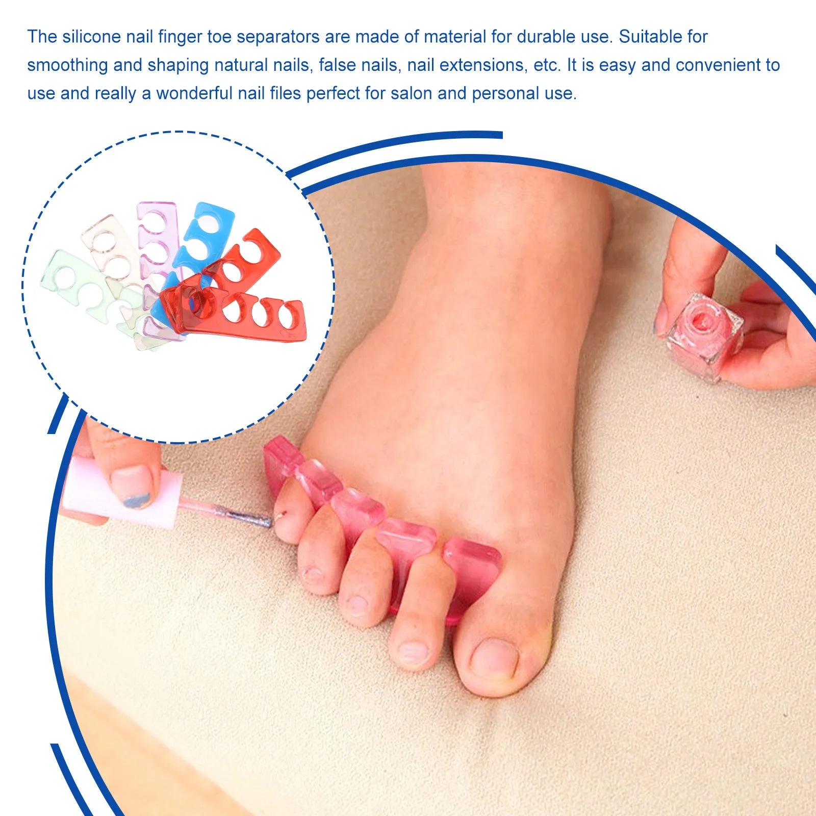 

Набор из 6 силиконовых разделителей для пальцев ног и пилок для ногтей, двусторонний инструмент для маникюра и педикюра, для натуральных и искусственных ногтей, женский инструмент для ухода за ногтями