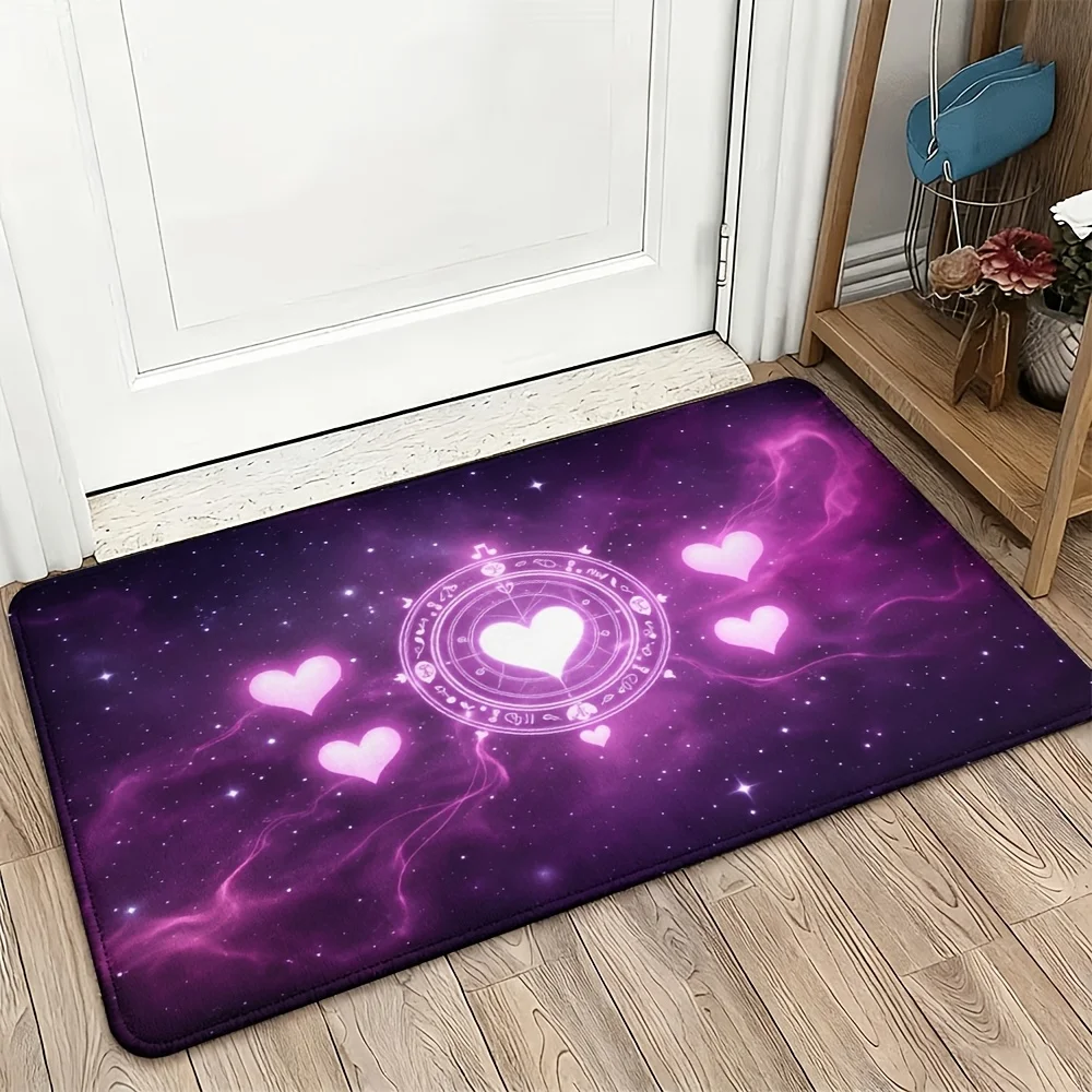 Romantic Galaxy Love Heart Door Mat Welcome Rug Cosmic Astrology Decor for Entrance Hall Indoor Outdoor Use