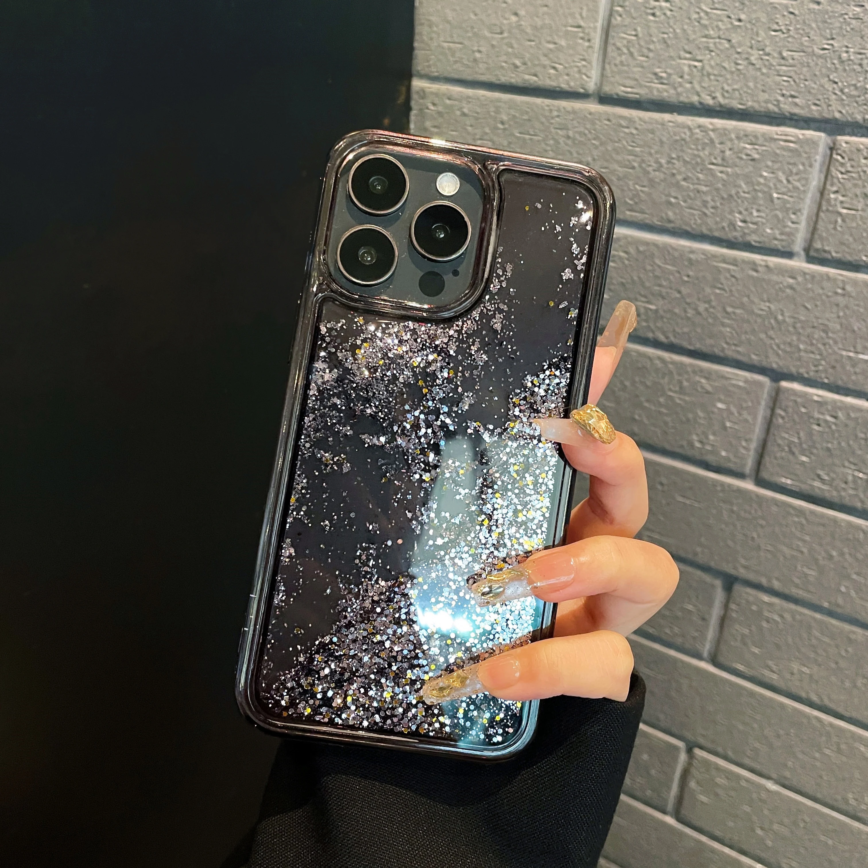 Luxury Purple Silver Glitter Dynamic Liquid Quicksand Phone Case For iPhone 15 14 13 12 11 Pro Max Sequins Moving Sand Carcasas