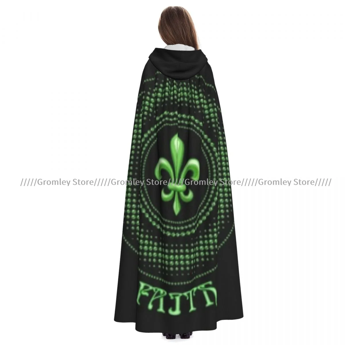 Witch Long Hooded Robe Carnival Mardi Gras Green Colored Label Meaning Faith Halloween Cloak Cosplay Costumes for Adult