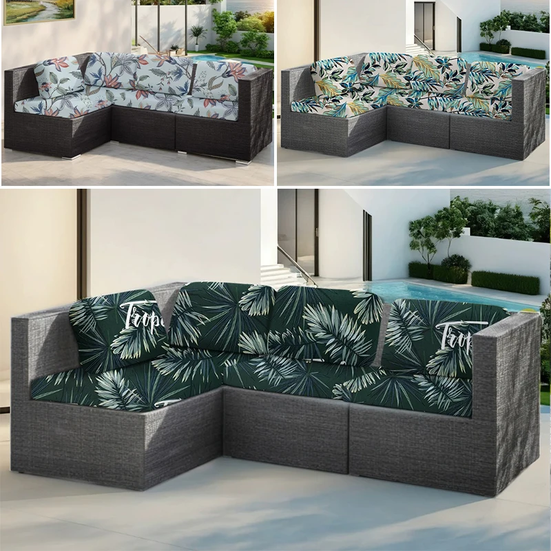 

Floral Elastic Sofa Slipcover Anti-Slip Stretch Cushion Cover with Backing for Indoor Outdoor Sectional Couches Tropical Design
