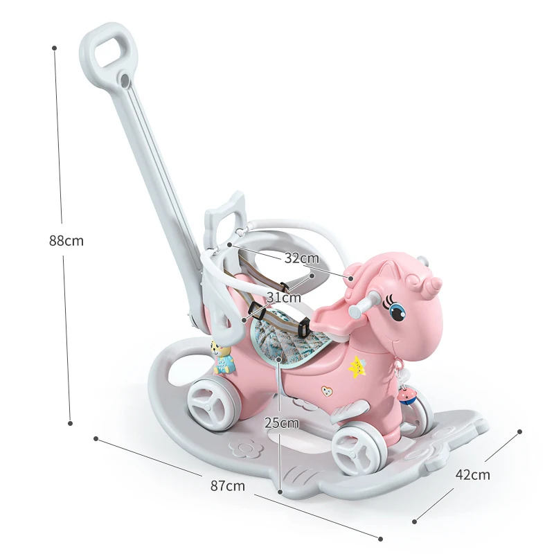 2 in 1 Baby Rocking Horse Children Rocking Chair Riding Horse Trolley Ride On Toys Baby Birthday Gifts For 1-6years old