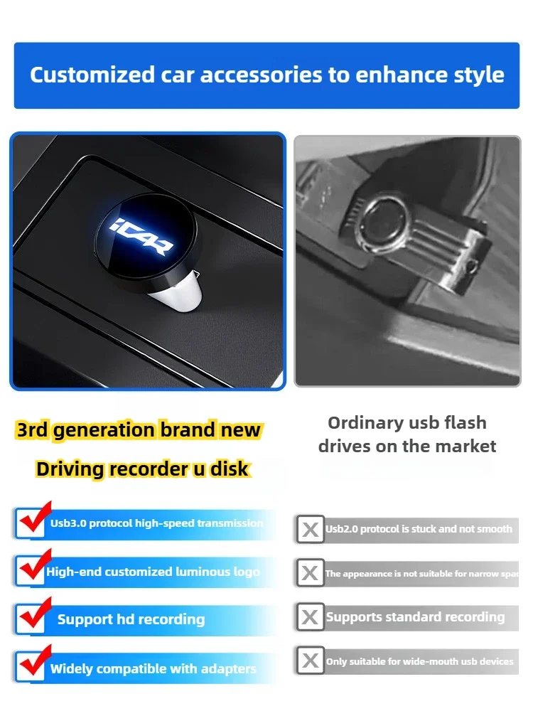 LIEI Suitable for Chery ICAR V23 luminous U disk driving recorder USB disk high-speed modification interior accessories
