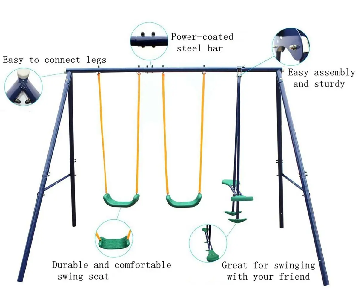 Metal Swing Set Outdoor with Glider for Kids Toddlers Children