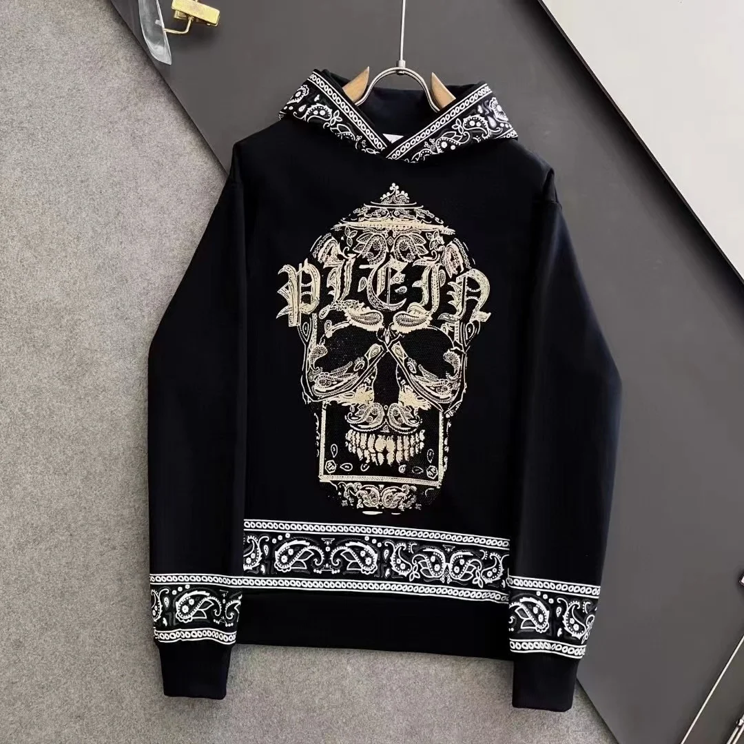 AlexPlein Rhinestones Skulls Tracksuits 100%Cotton Streetwear Couple Hoody Men\'s Clothing Fashion 2024 Winter Diamond