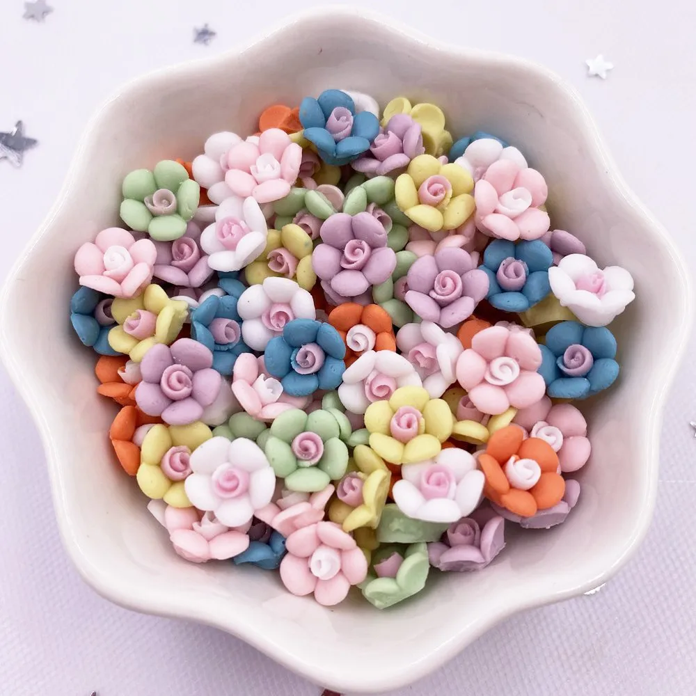 100pcs Resin 10mm Colorful 3D Flower Flatback Nail Gems Stones Scrapbook Wedding DIY Applique Home Decor Craft  OL611