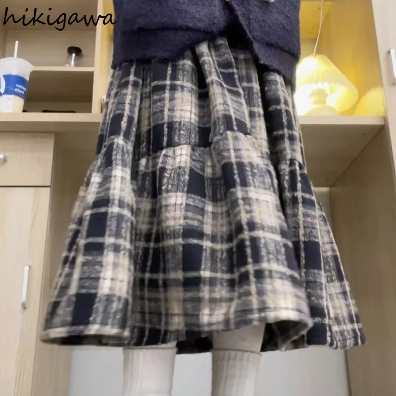 

Шерстяная юбка для женщин 2025 Faldas Mujer De Moda с высокой талией A-line Jupe Korean Plaid Saia Утолщенные модные облегающие юбки 63b028