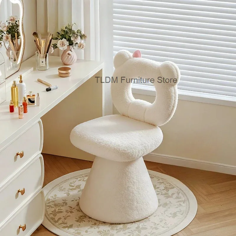 Silla Bow Beauty Dressing Vanity Vanity Stool White Pink Stool Make Girls Up Wooden De Tocador De Maquillaje Cute Furniture