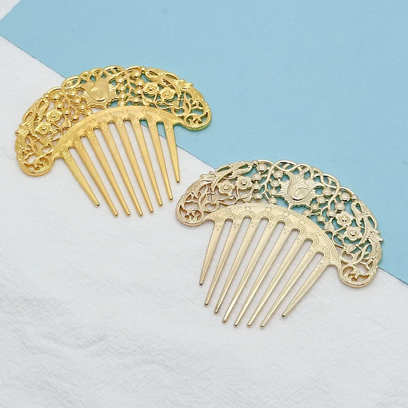 New Chinese Hairpin Retro Hair Comb Hanfu Dish Hairpin Hair Ornament Hollow Carved Comb Gold Ornament Metal Comb