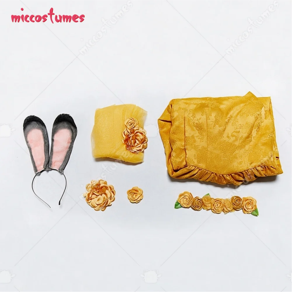 【Ready for Ship】 Miccostumes Women's Rabbit Cosplay Gown Dress Yellow Cosplay Dress with Ear Hairband and Flower Hair Accessory view 6