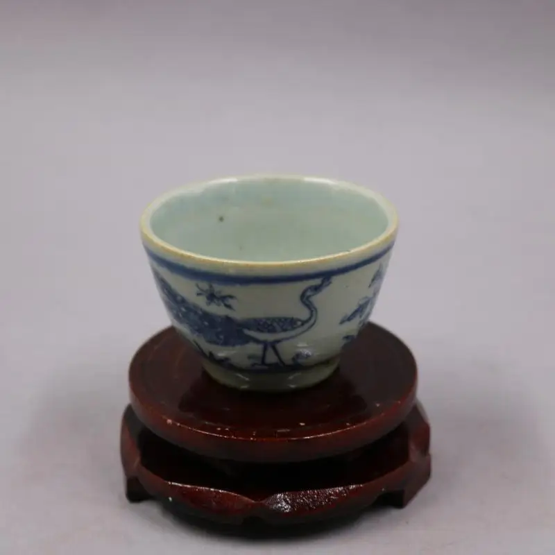 Retro Chinese Porcelain Hand Painted Blue And White Peacock Pattern Tea Cups 2.95 Inch