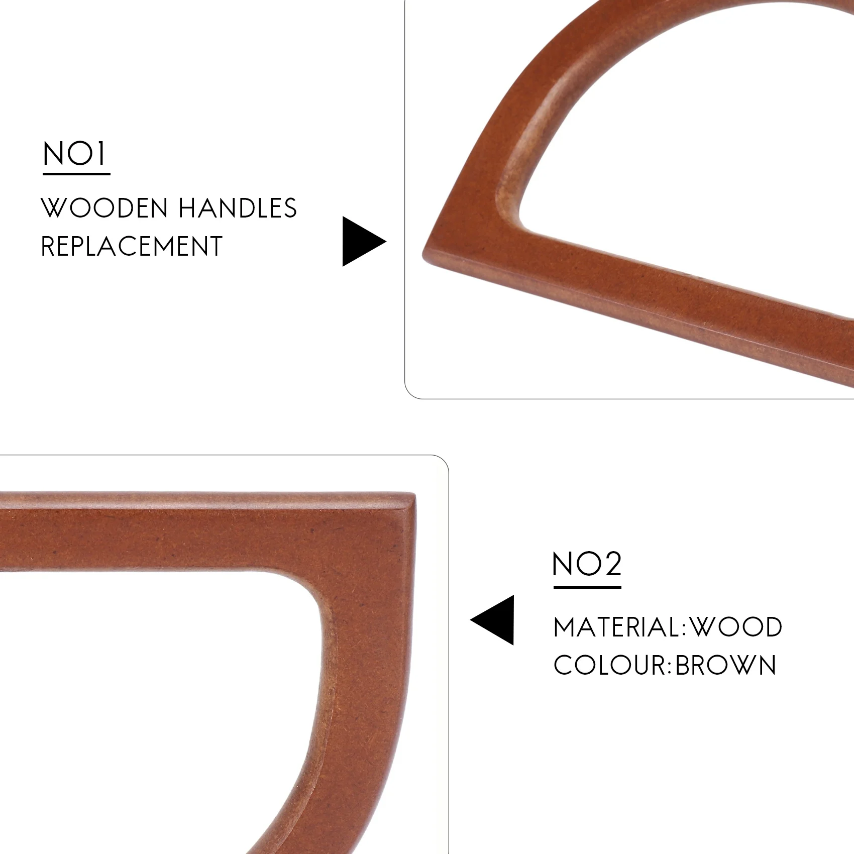 AC76-4PCS Asas de madera en forma de D para bolsos, asas de repuesto de madera para la fabricación de bolsos, carteras, bolsas de mano y clutches DIY