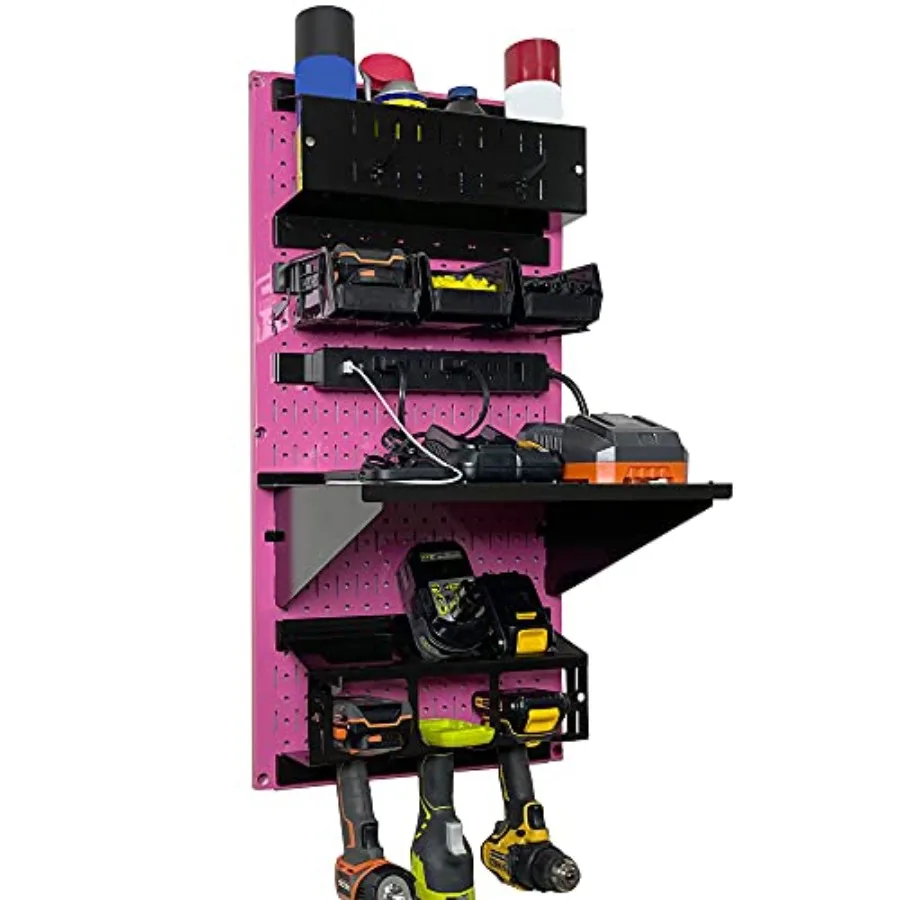 

Power Tool Storage Organizer Kit Cordl Drill Holder Charging Station Rack 16" x 32" Metal Organization System