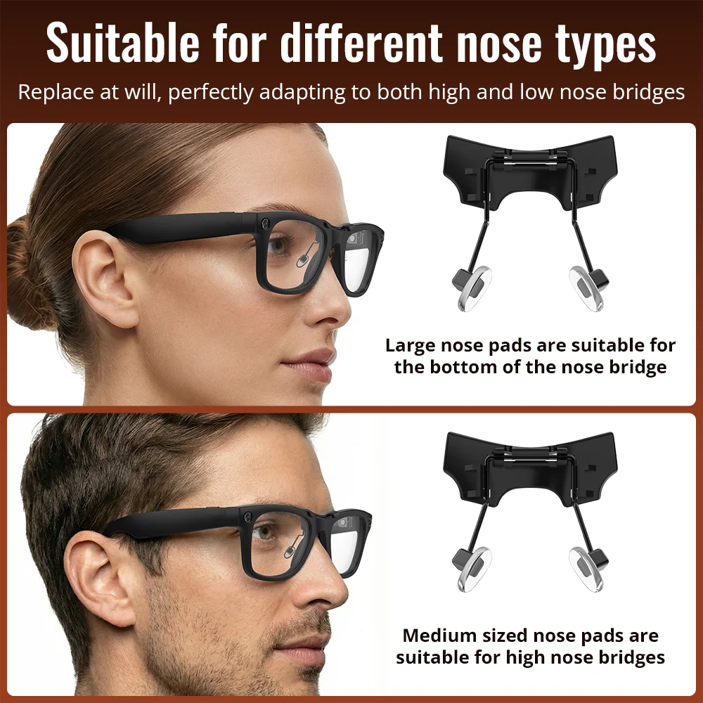 HIBloks Silikonowe Nakładki na Noski do Okularów Ray-Ban Meta Wayfarer Gen1 & Gen 2, Akcesoria do Inteligentnych Okularów, Antypoślizgowe Klipsy na Nos — zdjęcie produktu 2