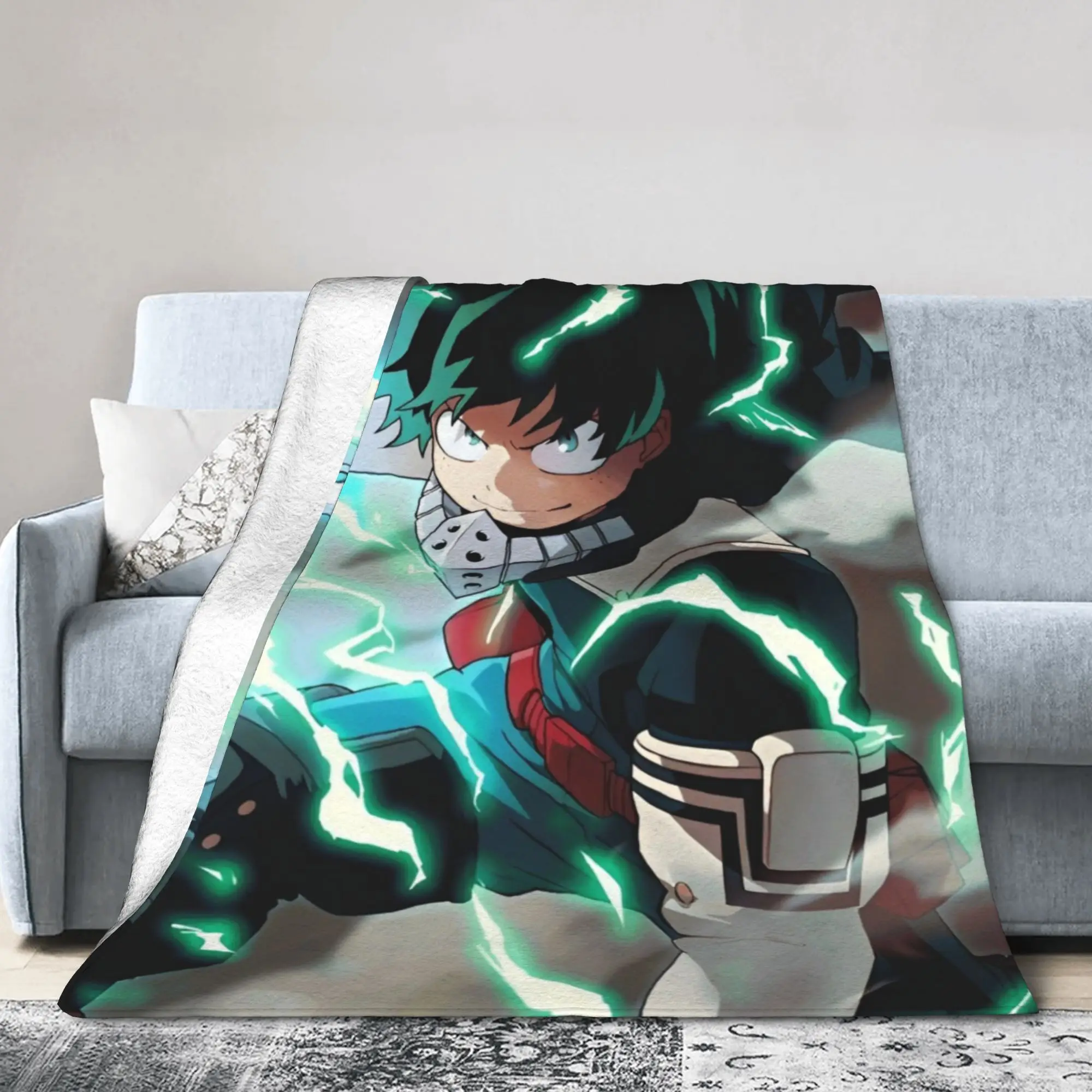 Izuku Midoriya Coral Fleece Plush Throw Blanket Academy Anime Manga Blanket for Home Bedroom Warm Bed Rug