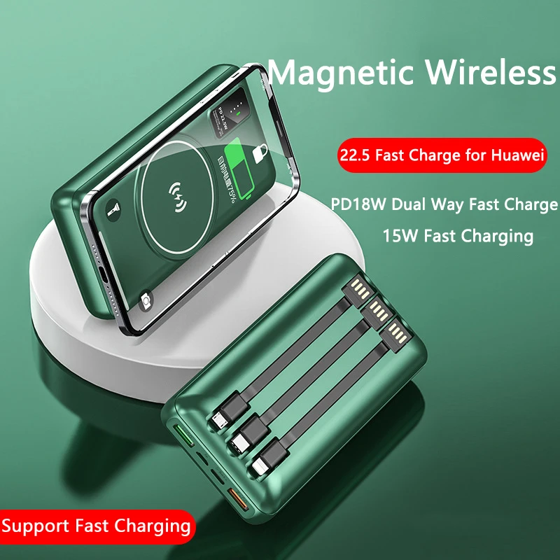 Power Bank 20000mAh Magnetic Qi Wireless Charger PD 22.5W Fast Charging Poverbank for iPhone 13 Samsung Xiaomi Portable Charger