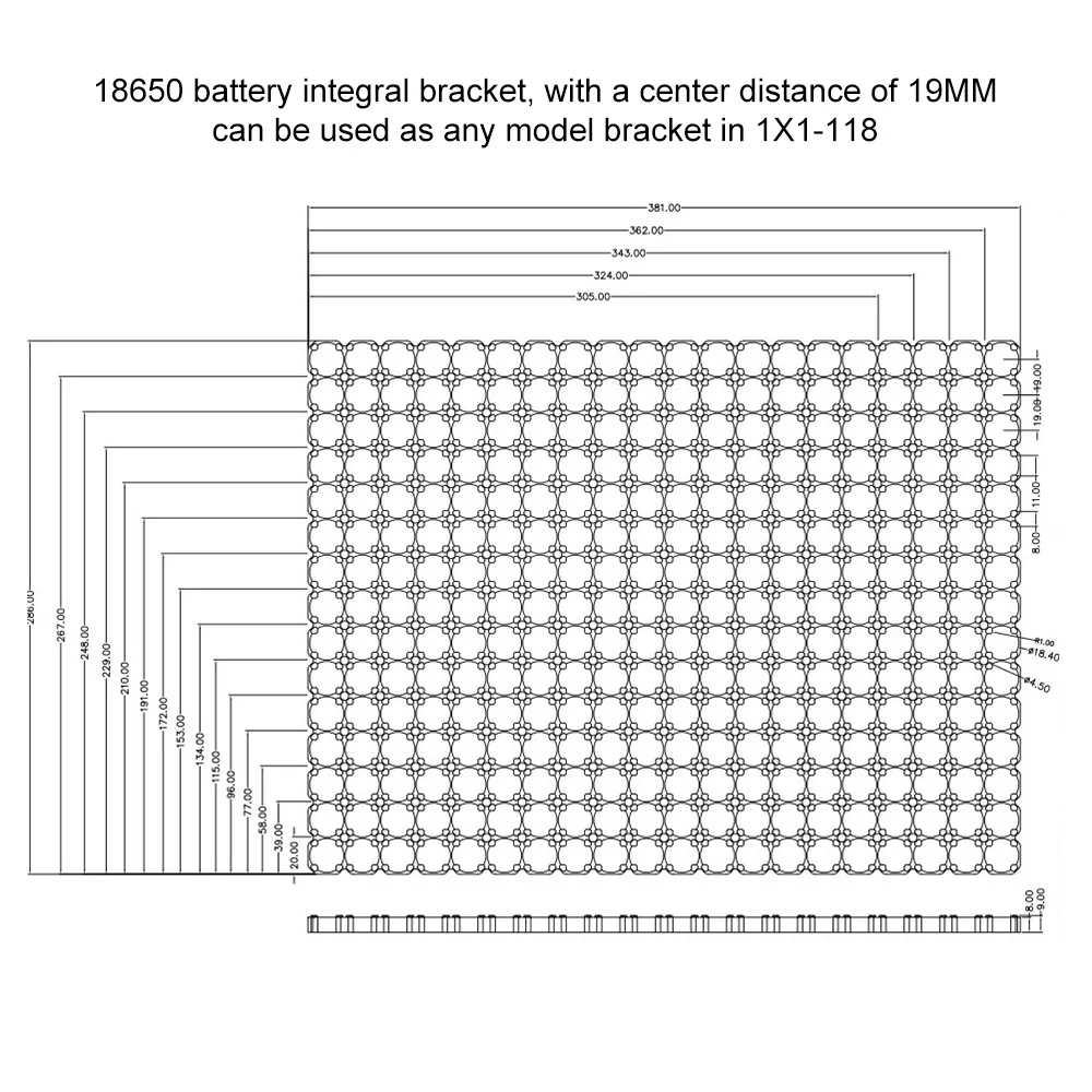 8 * 10 18650 Rama mocująca baterię Uchwyt mocujący akumulator Ognioodporny uchwyt baterii ABS Organizer 153 * 191 mm