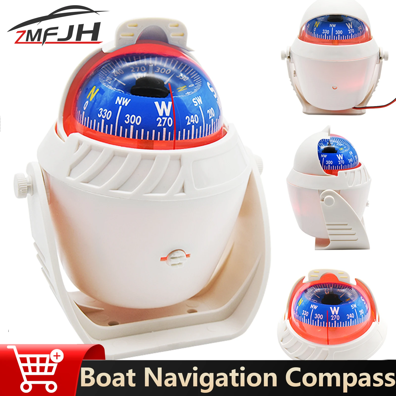 

LED Light Pivoting Compass Navigation Electronic Compass For Marine Boat Car White/Black Compass Sea Pivoting Marine Compass