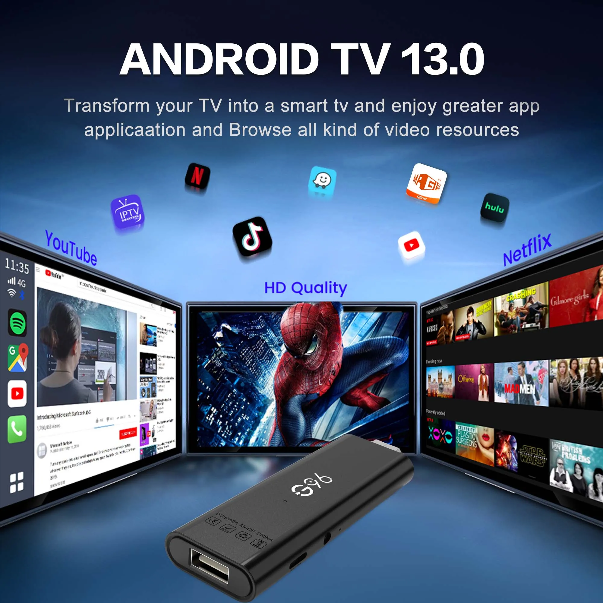 Q6 Mini TV Stick Android 13.0 Allwinner H313 يدعم فيديو 4K وBT5.0 وGoogle Assistant ومشغل بث YouTube مقابل Five TV Stick