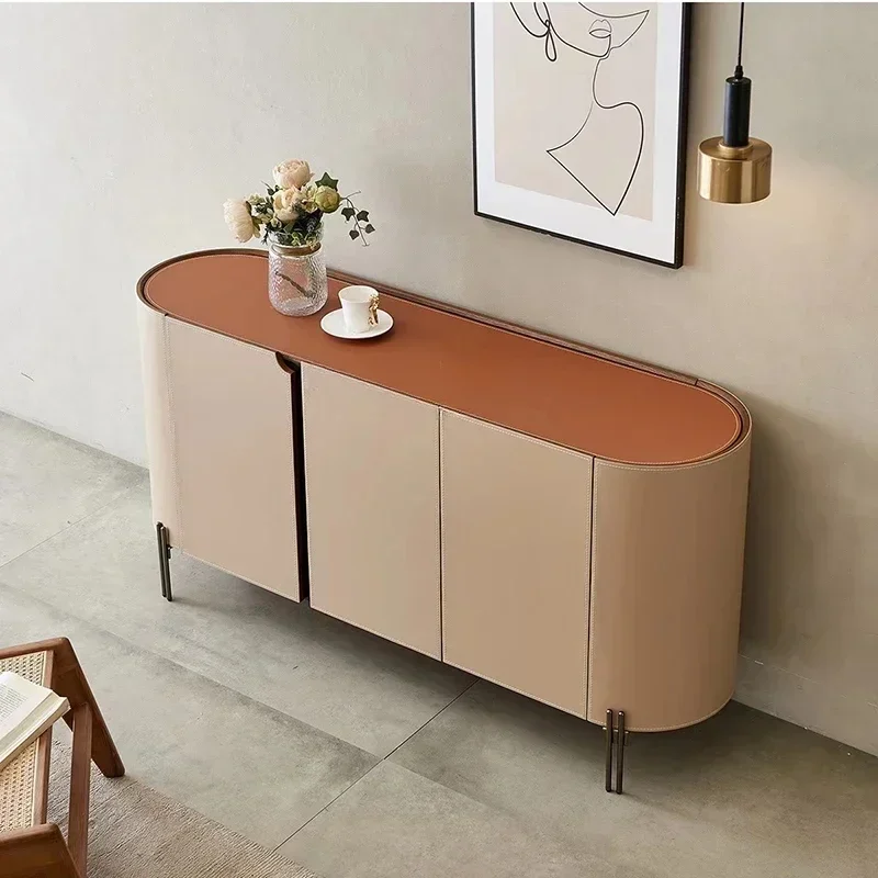 Italian PU Leather Sideboard Cabinet TV Bench for Bedroom Light Luxury against the Wall Entrance Cabinet Designer Model
