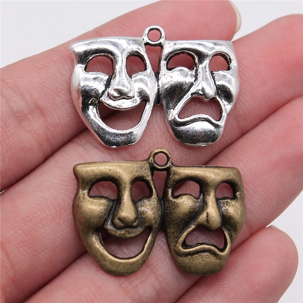 10pcs 32x20mm Charms Drama Mask Theatre Comedy Tragedy Art Antique Making Pendant Fit Vintage DIY Bracelet Necklace