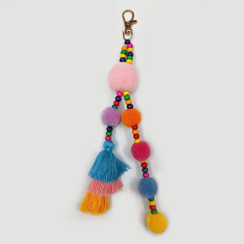 Colorful Keychain Handmade Pom Pom Tassel Keyring Boho Style Women Bag Hanging Pendant Key Holder Gift Accessories