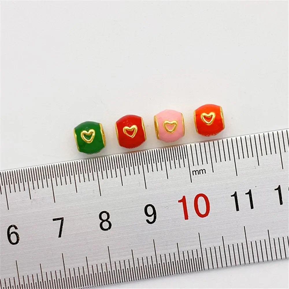18K Gold-wrapped Enamel Love Beads Transfer Beads Handmade DIY Woven Hand Rope Material Bracelet Necklace Accessories