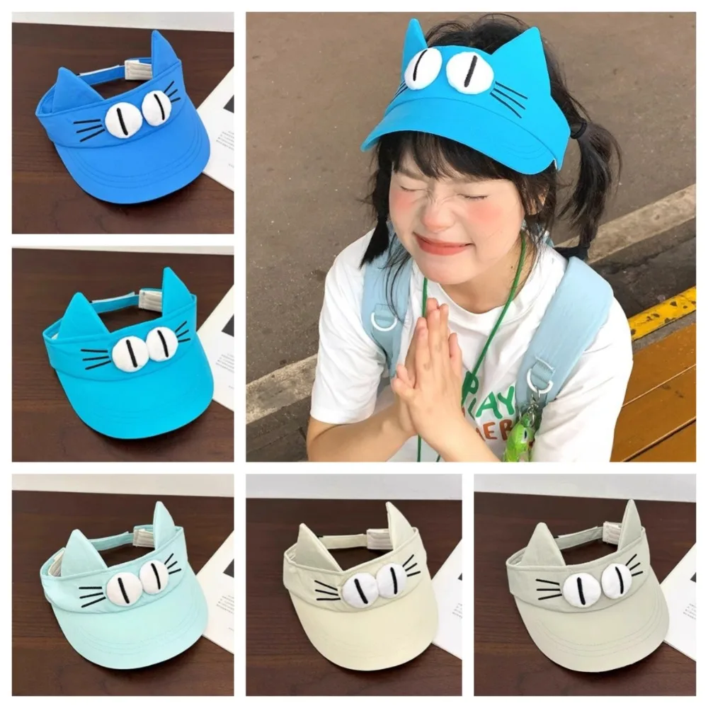 

Sun Protection Big Eyes Cat Visor Cap Quick-drying Fabric Creative Kitty Hollow Hat Funny Adorable Cat Ears Sun Hat Girls