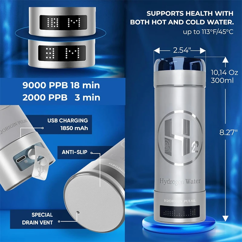 Hydrogen Water Bottle Generator 9000 PPB Hydrogen Bottle Water Ionizer 3 in 1 Portable Universal Adapter for Home Hydration