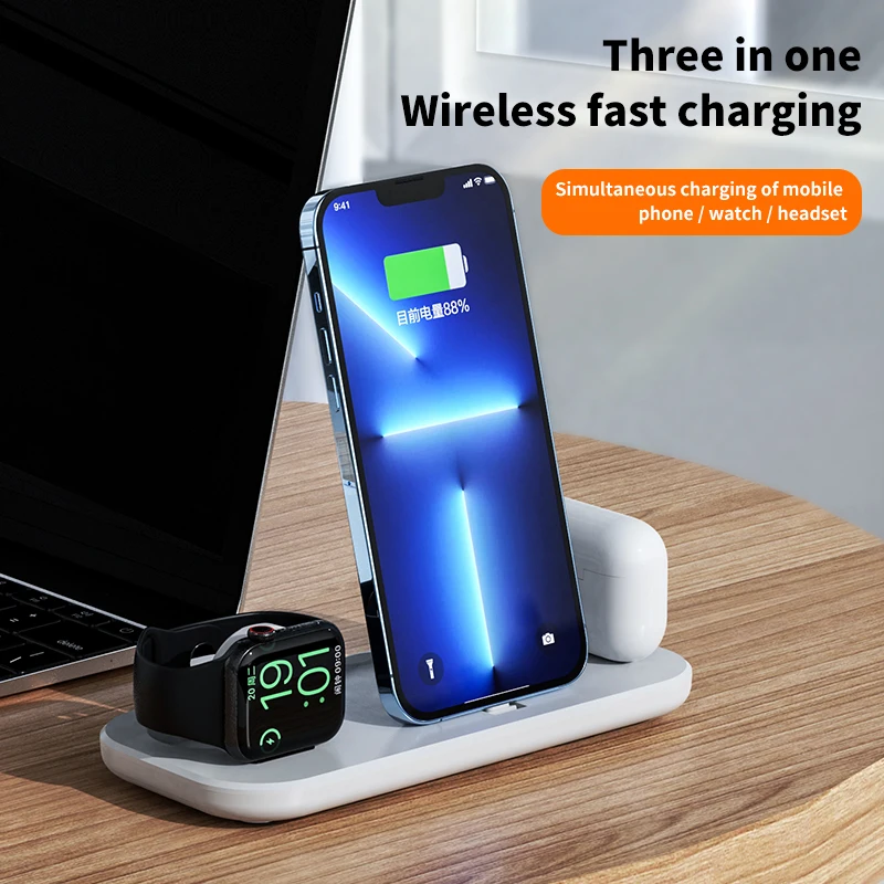 3 in 1 Wireless Charger Stand For IPhone 14 13 12 11 XS XR X Apple Watch 8 7 SE 6 Airpods Pro iWatch Fast Charging Dock Station