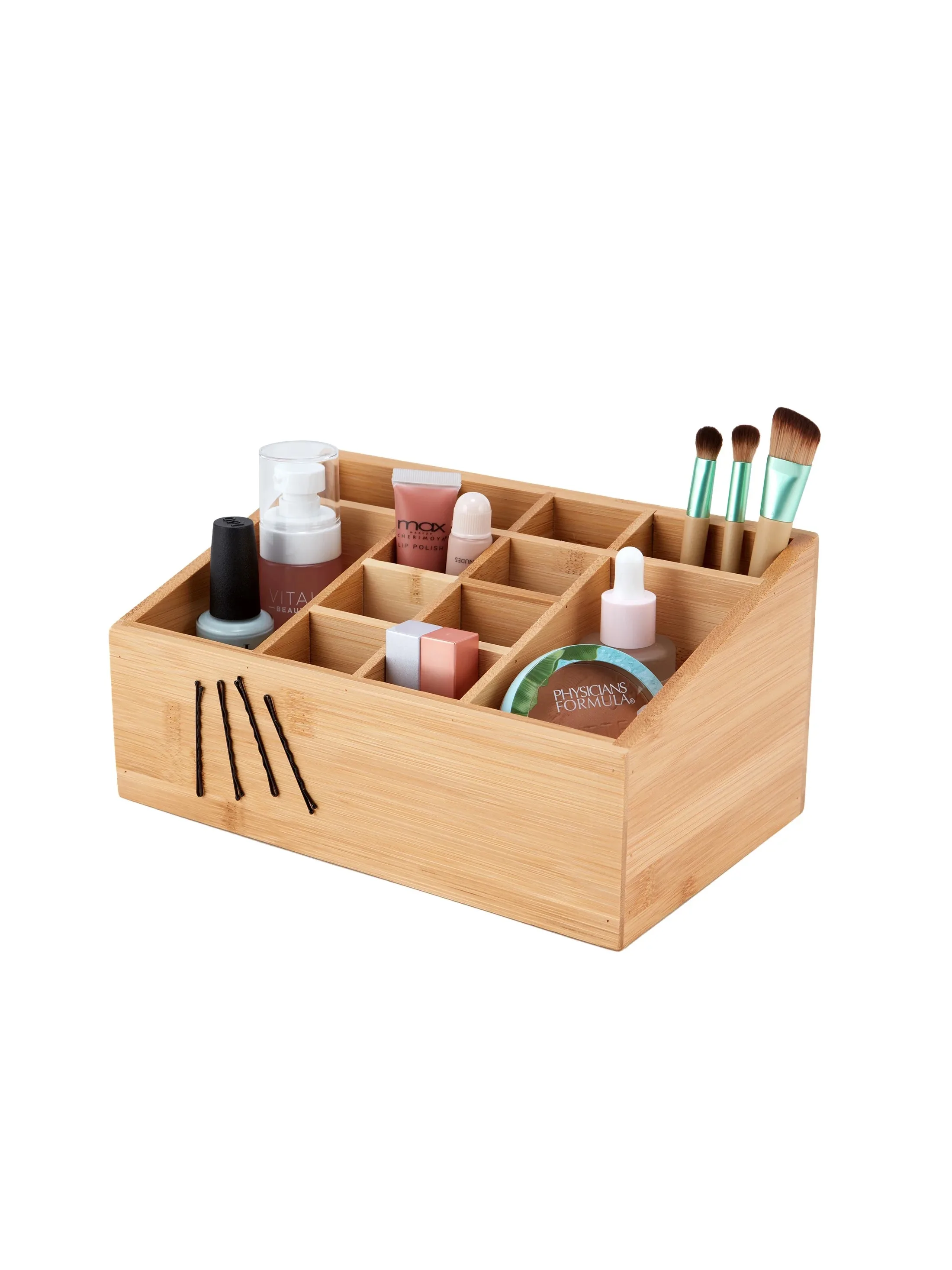 Organizador de cosméticos y artículos de tocador de baño de bambú