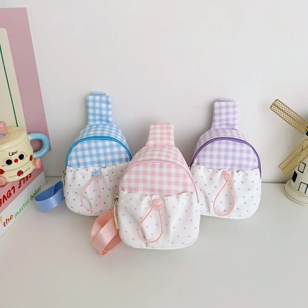 New Gingham Chest Bag Polka Dot Adjustable Strap Sling Bag Lightweight Fanny Pack for Children Girls