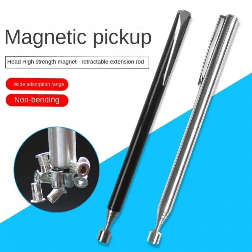 1pc Retractable Magnetic Pickup Permanent Magnetic Pickup Hand Tool with Pen Clip Strong Magnetic Wall Mounted Pickup Picker