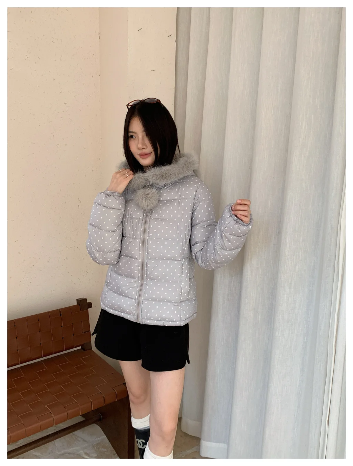 Retro New Polka Dot Long-sleeved Hooded Cotton Jacket Women's Winter Versatile New Thickened Warm Down Cotton Versatile Jacket