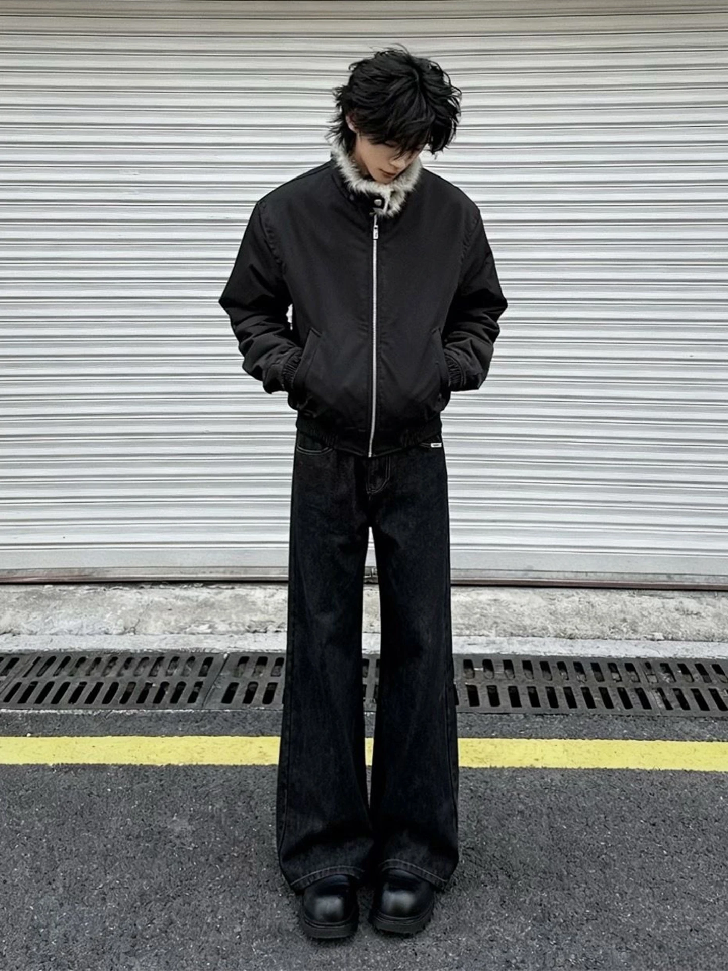 

Black Wolf King American Style Short Thickened Winter Cotton Jacket for Men Warmth Zipper Coat Youth Fashion Loose Fit Long S...