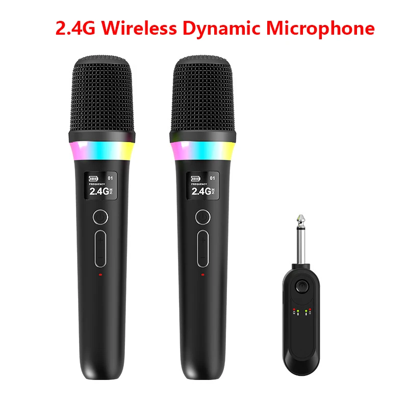2.4G Wireless Dynamic Microphone with Real-Time Digital Display Dynamic RGB Lighting Smart AI Microphone with Receiver for Home