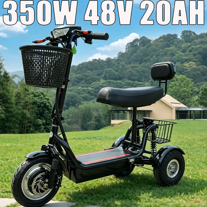 New Light Foldable Mini 3 Wheel E-Trike 350W 48V 23Ah Portable Electric Scooter For Adults Elder Seniors Men Women Daily Travel