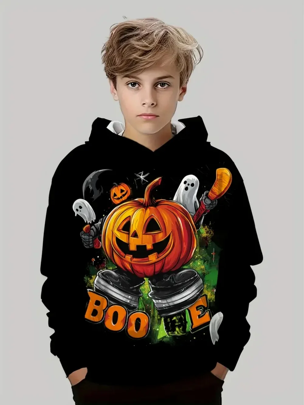 

Halloween Boys Hoodie Pumpkin Harajuku Cartoon Print Holiday Sweatshirt Casual Fashion Girl Clothes Loose Children's Clothing