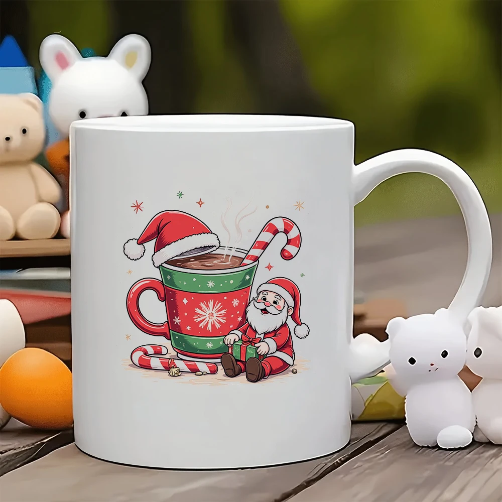 

11oz Cup + Santa Claus Cartoon Pattern + Festive Atmosphere Mug Christmas Gift Children's Cup Home Office Coffee Cup