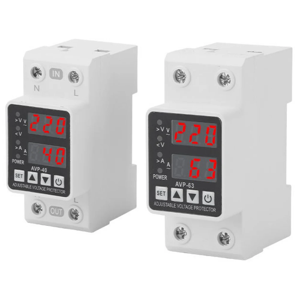 

40A 63A 220V Din Rail Adjustable Over Voltage And Under Voltage Protective Device Protector Relay Over Current Protection Limit