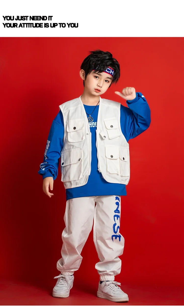 2026 Neues Kinder Hip-Hop Street Dance Kostüm-Set, trendiges ärmelloses Weste-Outfit für Mädchen und Jungen, Jazz-Auftritt, Laufsteg, Bühnenbekleidung – Detail 6