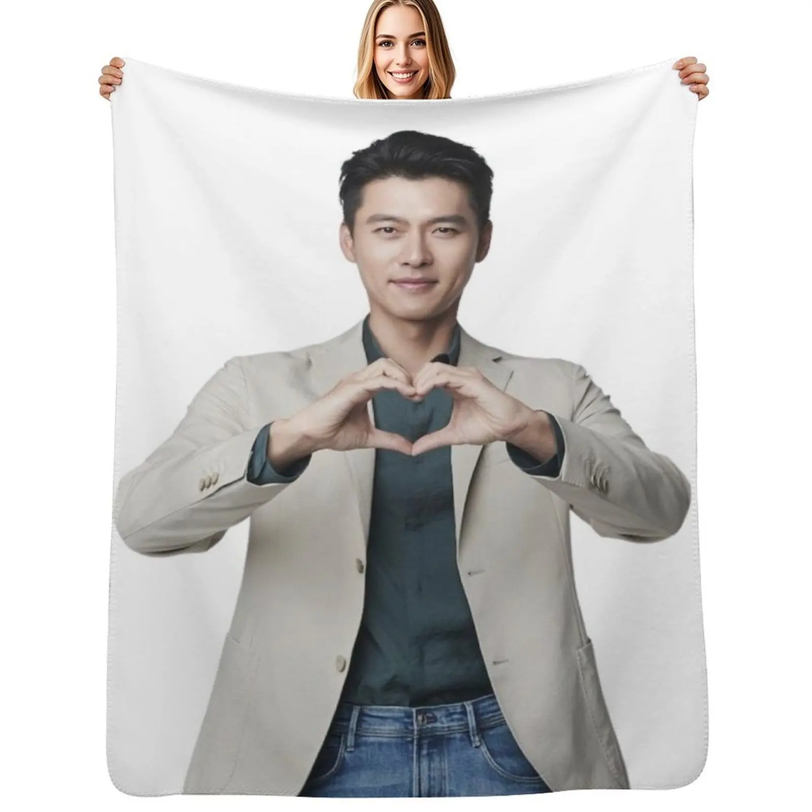 Hyun Bin Heart Gesture Throw Blanket Personalized Gift Quilt Bed covers anime bed plaid halloween Blankets