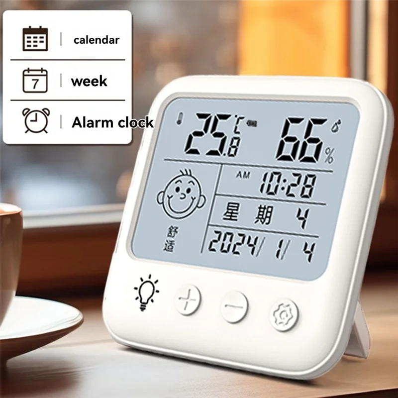 ABGN 2403 ميزان الحرارة القابل لإعادة الشحن ومقياس الرطوبة الداخلي ومقياس الرطوبة الخلفية عرض ميزان حرارة الوجه المبتسم