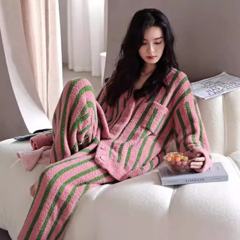 

Женская одежда, осенне-зимние пижамы, женская одежда для сна, новая модель, утепленная пижама из кораллового флиса, домашняя одежда, костюм, хлопковый пижамный комплект