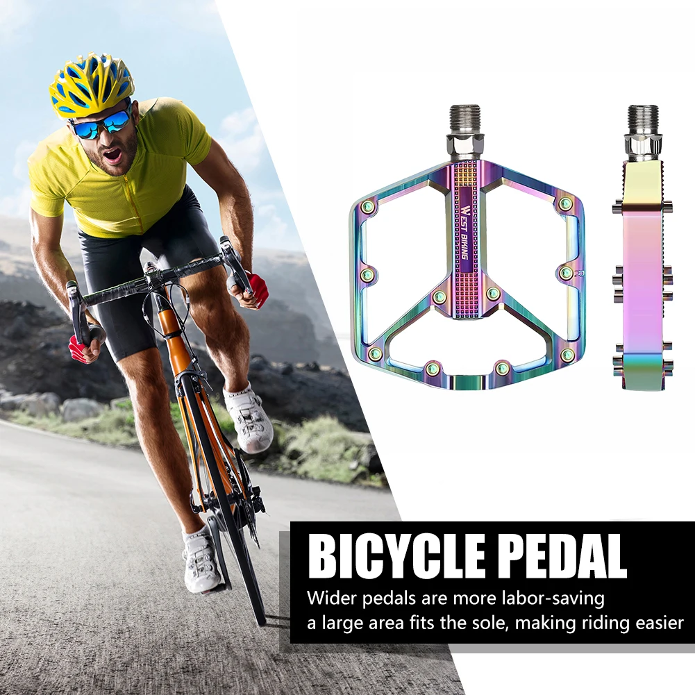 WEST BIKING Aluminum Alloy Platform Pedals Widen Cycling Footboard Non-Slip Ultralight Smooth Bearing Bike Parts Accessories