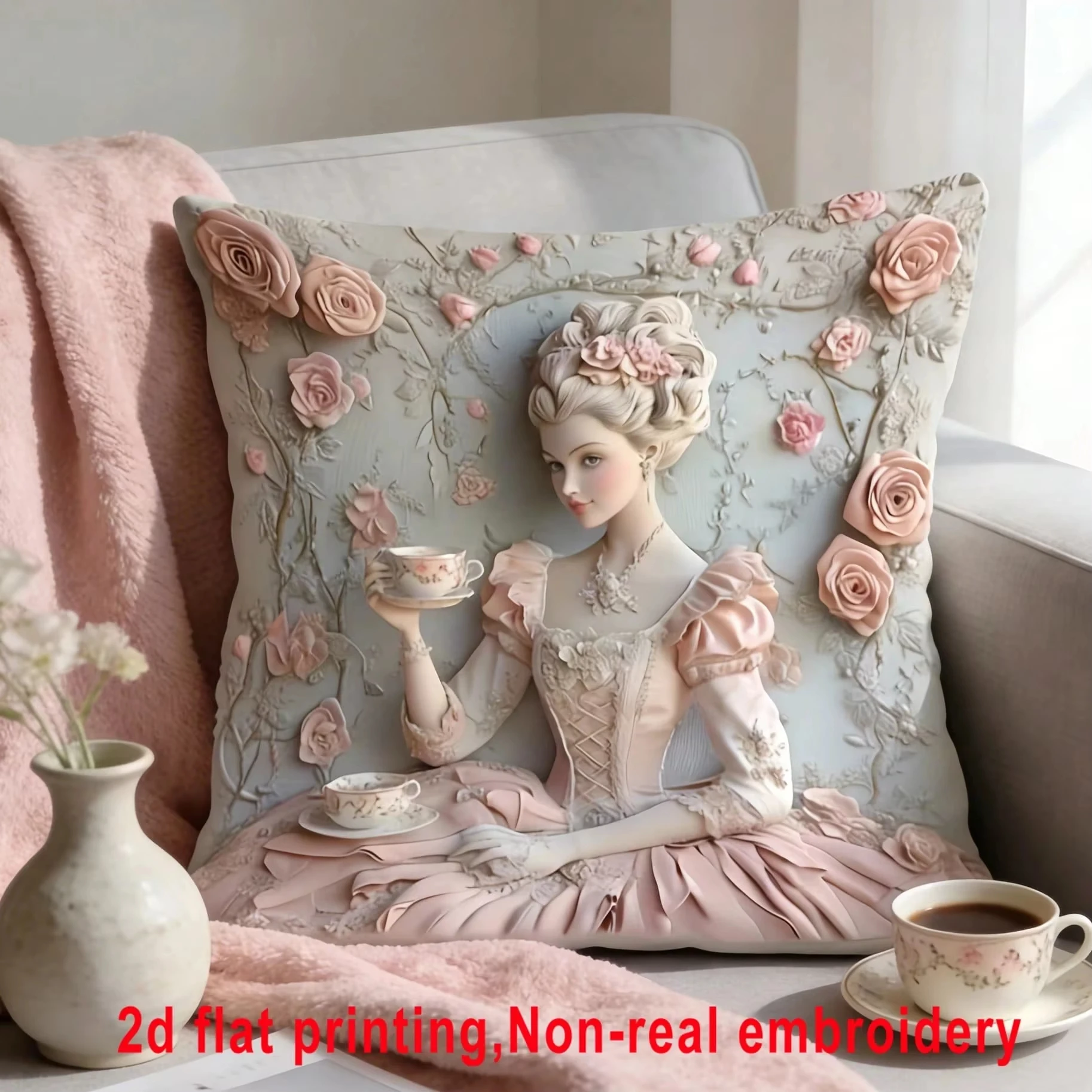Double Sided Marie Antoinette Floral Cushion Cover, Soft Polyester 2D Print Pillow for Sofa Bedroom Car Home Decor Gift