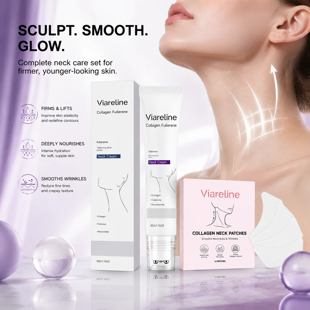 Collagen Neck Cream Set Neck Mask Moisturizing Neck Care Hydrating Skin Care Collagen Serum Cream Neck Beauty Roller Applicator