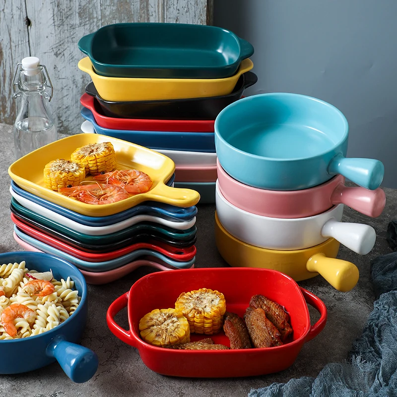 

Ceramic handle baked instant noodle bowl,microwave baking tray,vegetable dish,household tableware oven baked cheese baked rice
