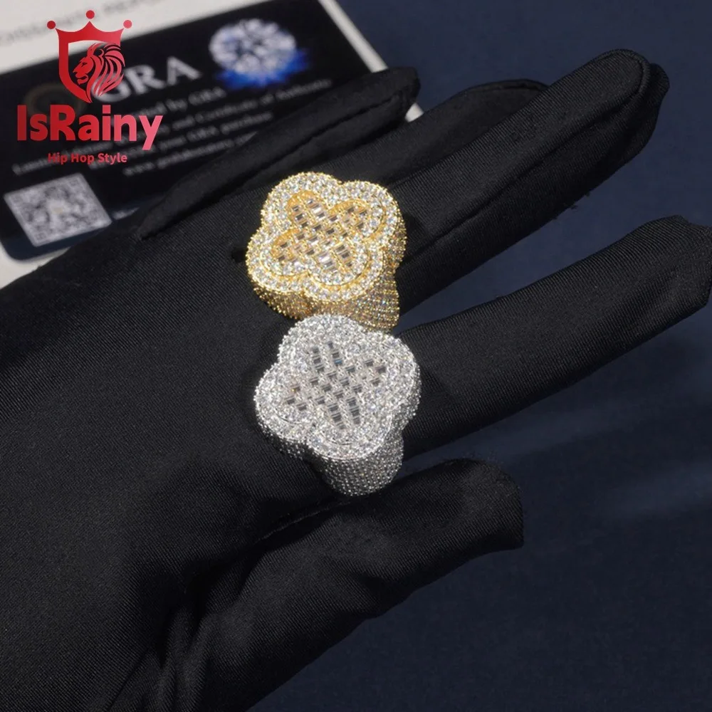 

IsRainy Hip Hop Rock 100% 925 Sterling Silver VVS1 D Color Real GRA Moissanite Diamonds Cocktail Rings Fine Jewelry Pass Test