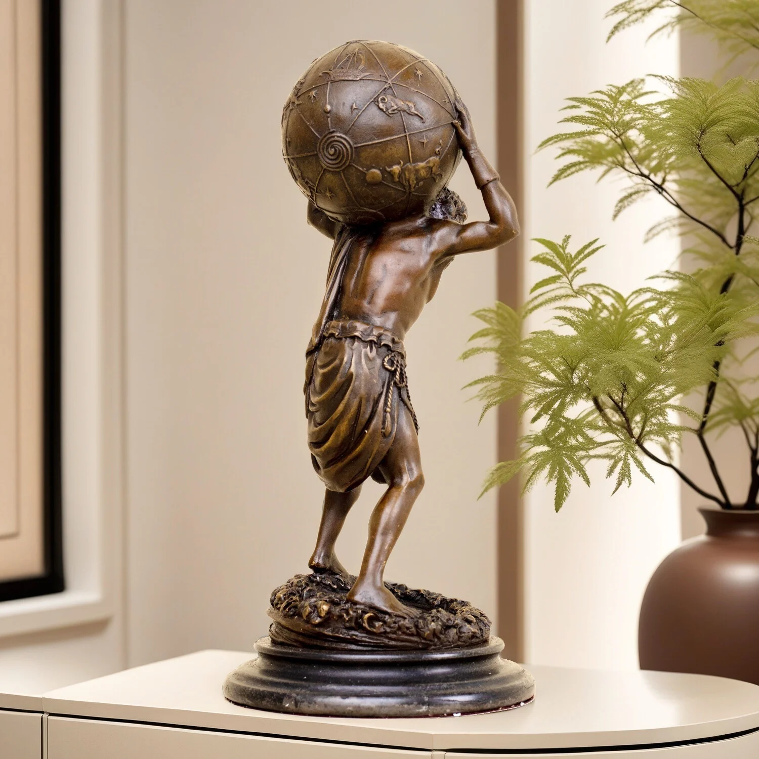 32cm Greek Titan Bronze Atlas Statue Atlas Carrying The World Bronze Statues and Sculptures For Home Decor Desktop Ornament Gift
